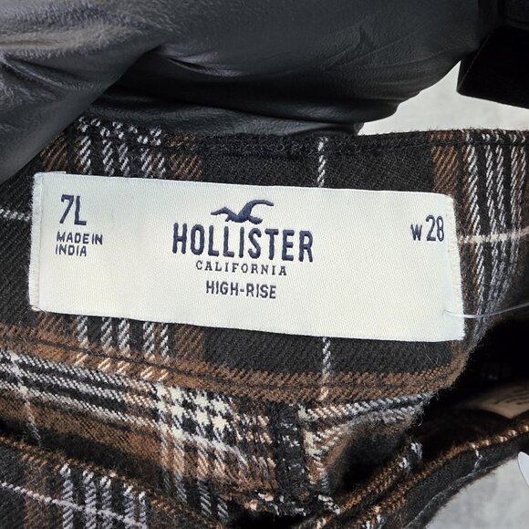 Hollister Pants Womens 7 Long Brown Black Plaid High-Rise Straight W28 Stretch - Picture 10 of 12